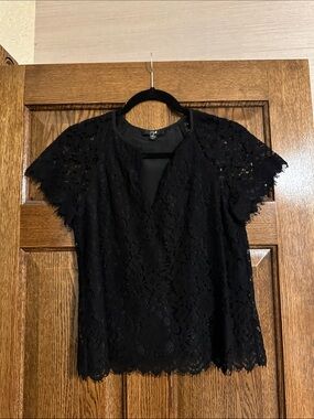 J. Crew Black Lace Short-Sleeve Blouse